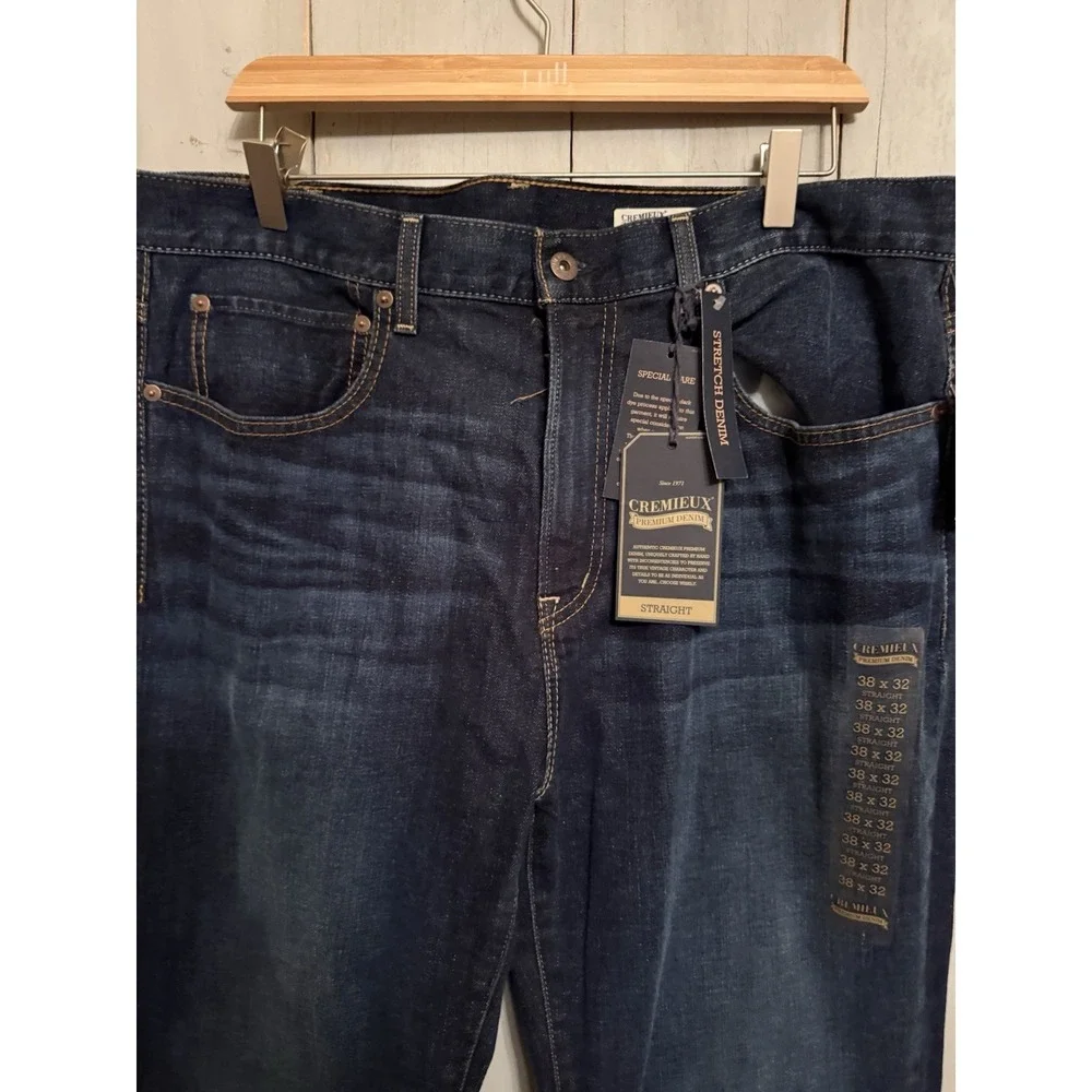 NWT Cremieux Premium Denim Jeans Men's Sz 38X32 Slim Straight Med Wash Stretch